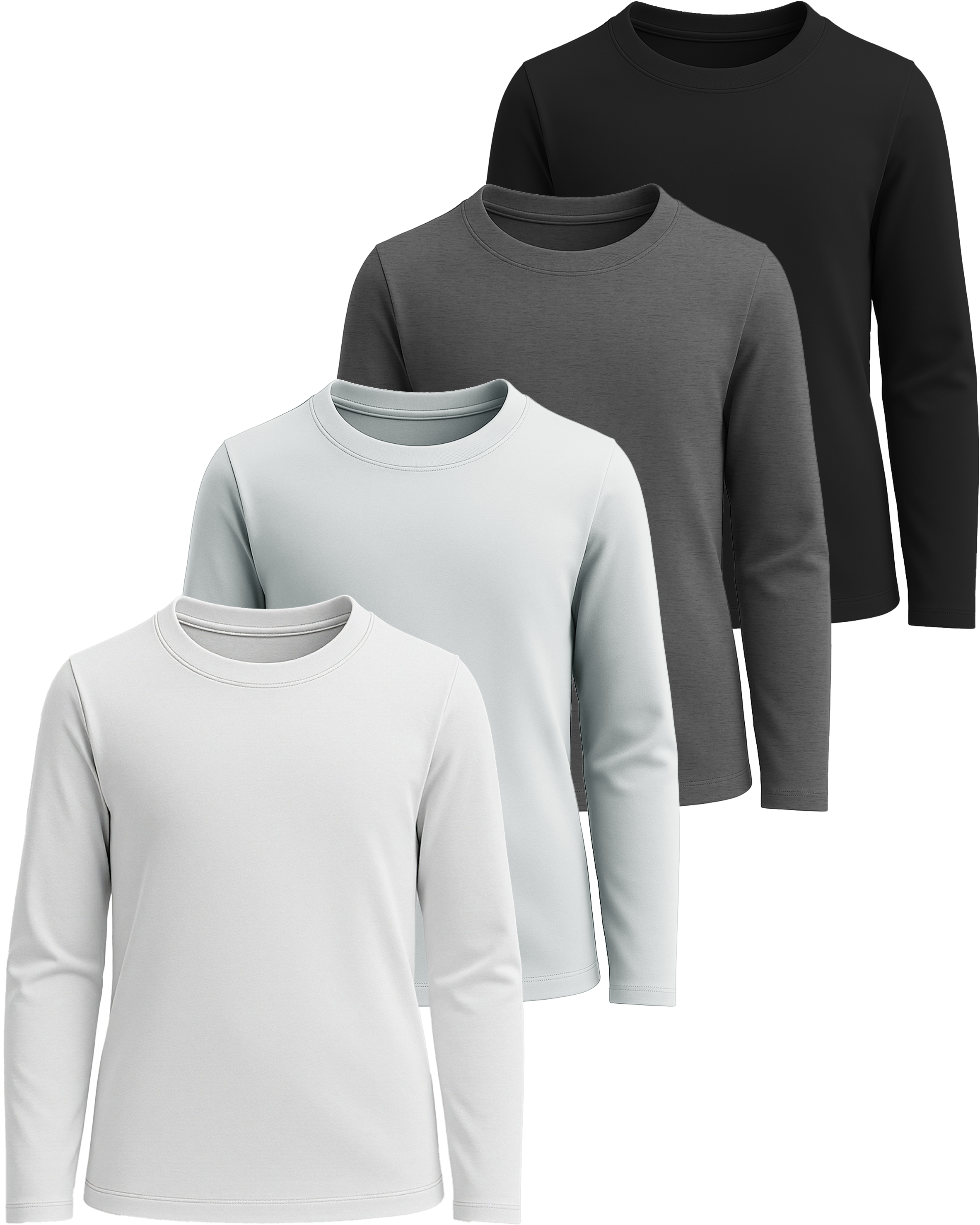 4 Pack: Girls Cotton Long Sleeve T Shirts Teens Tops Athletic Tee Plain Basic Multipack Youth Kids