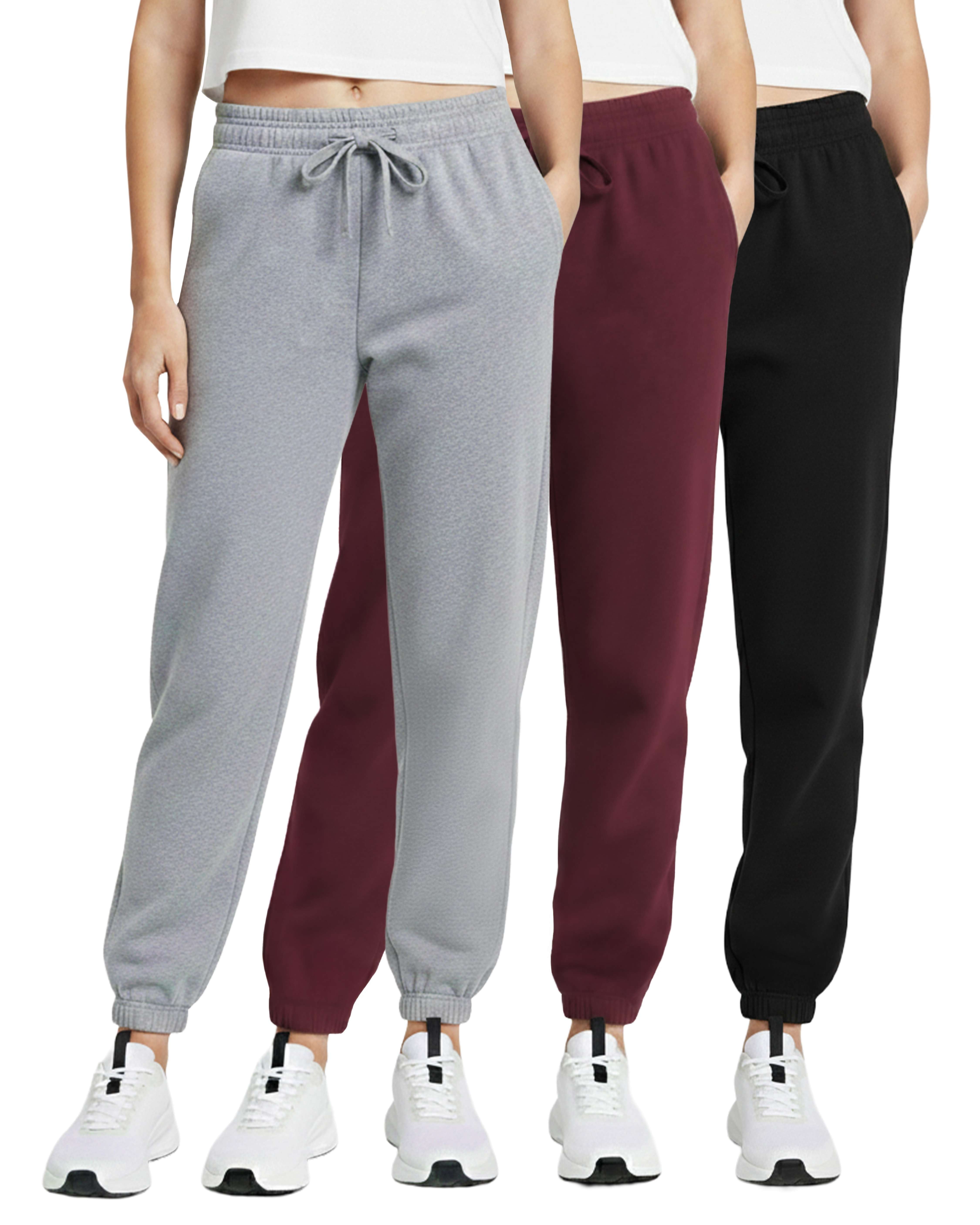 3 Pack: Women's Fleece Jogger Sweatpants with Elastic Cuff (Available in Plus Size)