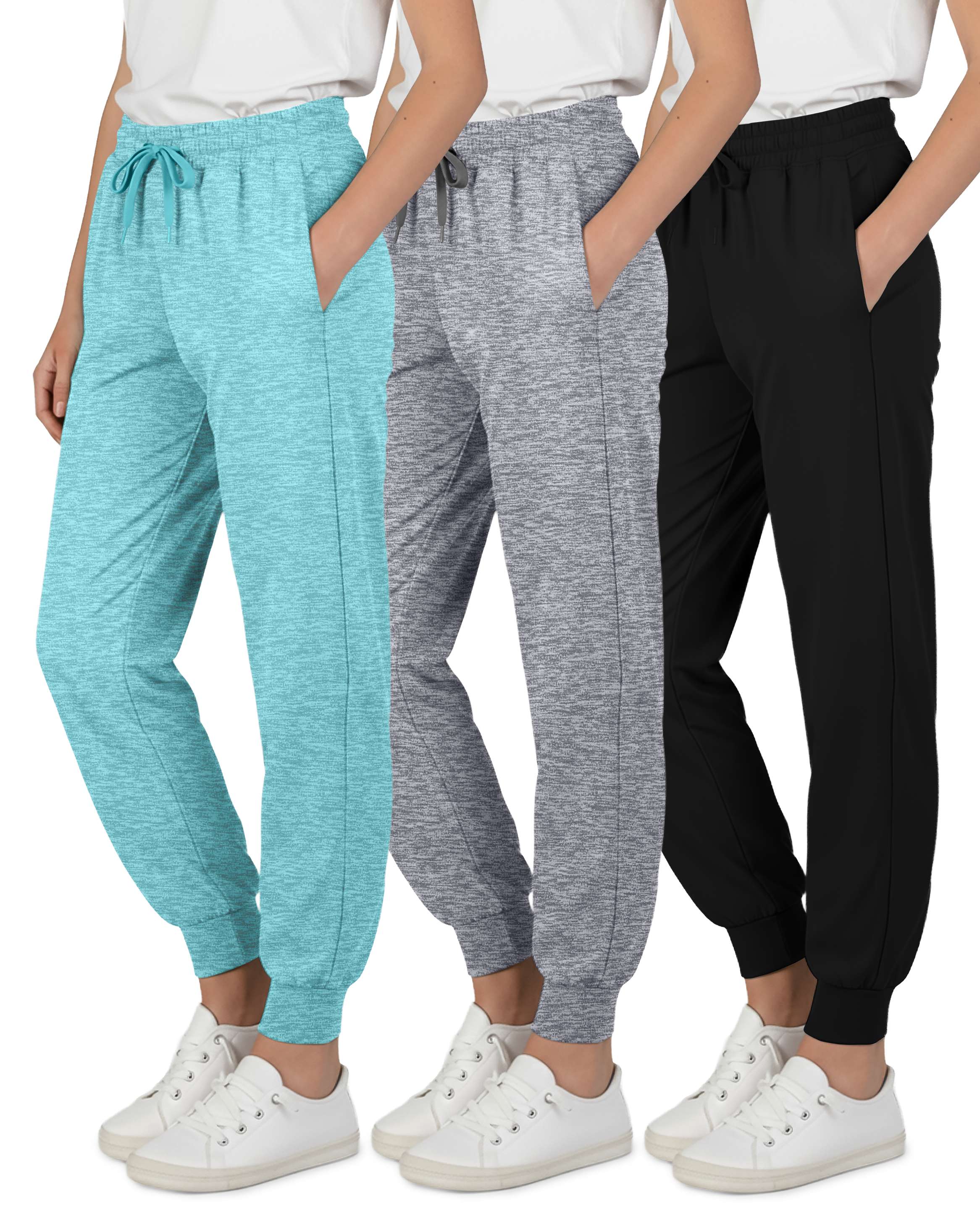 3 Pack: Girls' Dry-Fit Jogger Sweatpants Soft Active Athletic Kids Joggers with Pockets & Drawstring