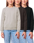 Real Essential 3 Pack Girls' Fleece Crewneck Sweatshirts Sweaters Kids Teens Pullover Tops - Solid Black, Solid Chocolate Torte, Solid Moonbeam