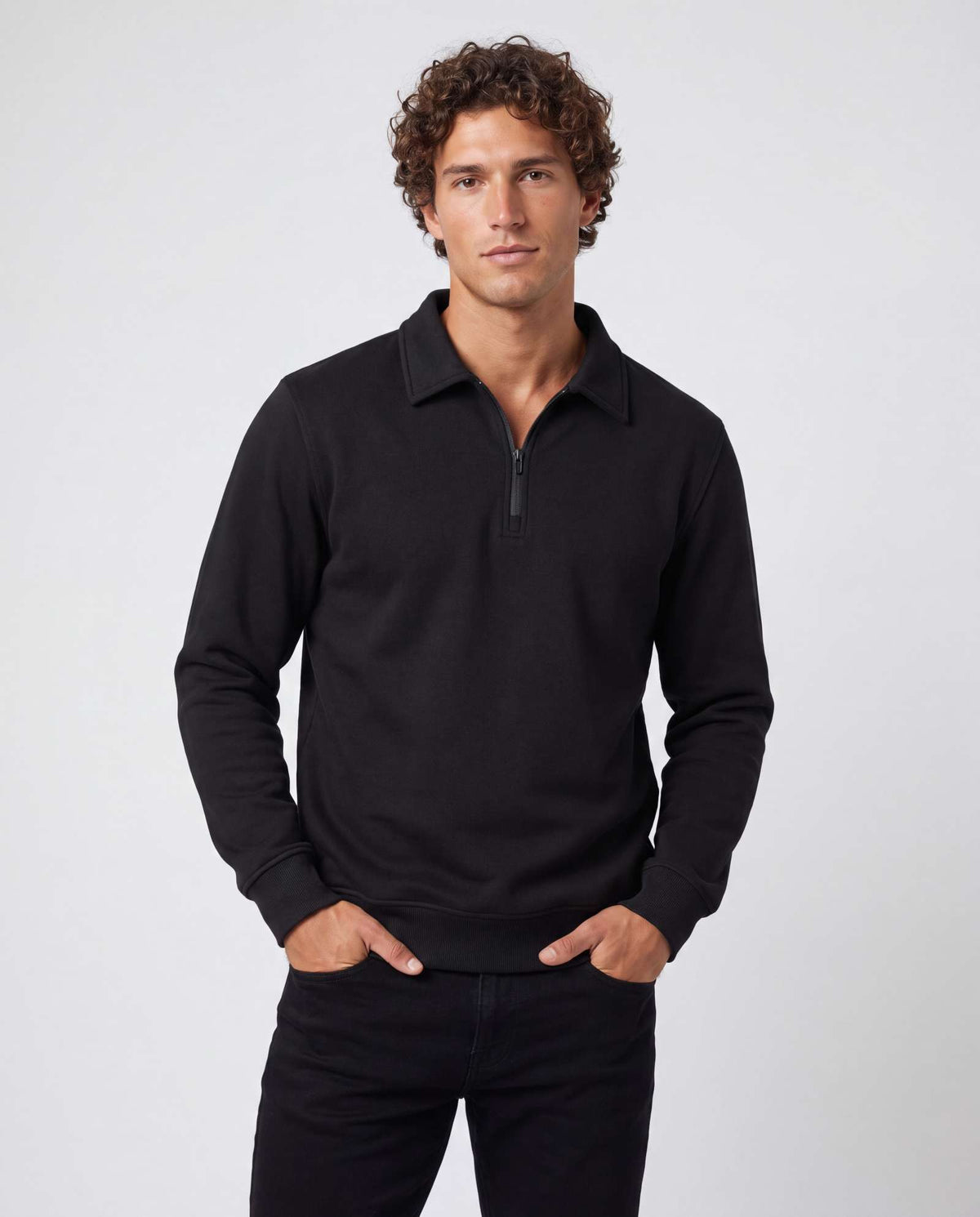 Real Essentials 2 Pack Mens Fleece Quarter Zip Sweatshirt Sweater Collared Long Sleeve Top - Solid Black, Grey Heather