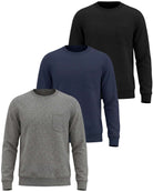 Real Essentials 3 Pack Mens Fleece Pocket Sweatshirt Pullover Long Sleeve Shirts Sweater - Solid Black, Solid Navy Blazer, Charcoal Heather