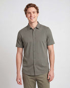 Real Essentials 3 Pack Men's Cotton Short Sleeve Button Down Casual Work Shirt Button Up - Solid Desert Sage