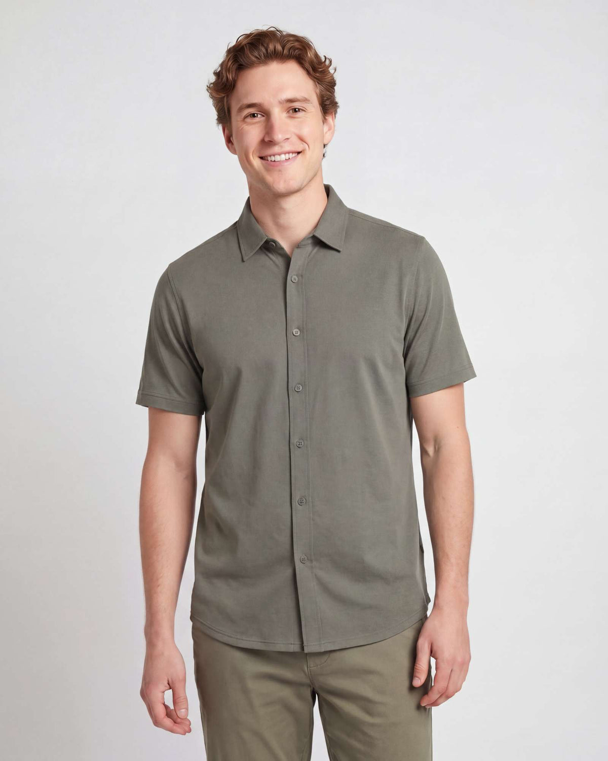 Real Essentials 3 Pack Men's Cotton Short Sleeve Button Down Casual Work Shirt Button Up - Solid Desert Sage