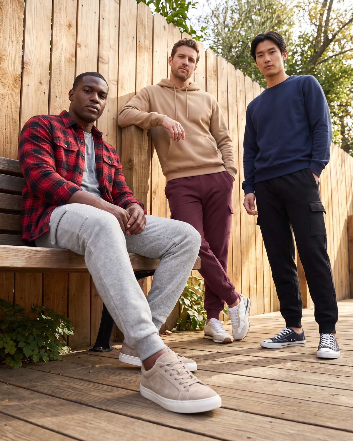 Real Essentials 3 Pack Mens Fleece Cargo Joggers Sweatpants Cuffed Athletic Gym Pockets - Solid Black, Solid Burgundy, Grey Heather