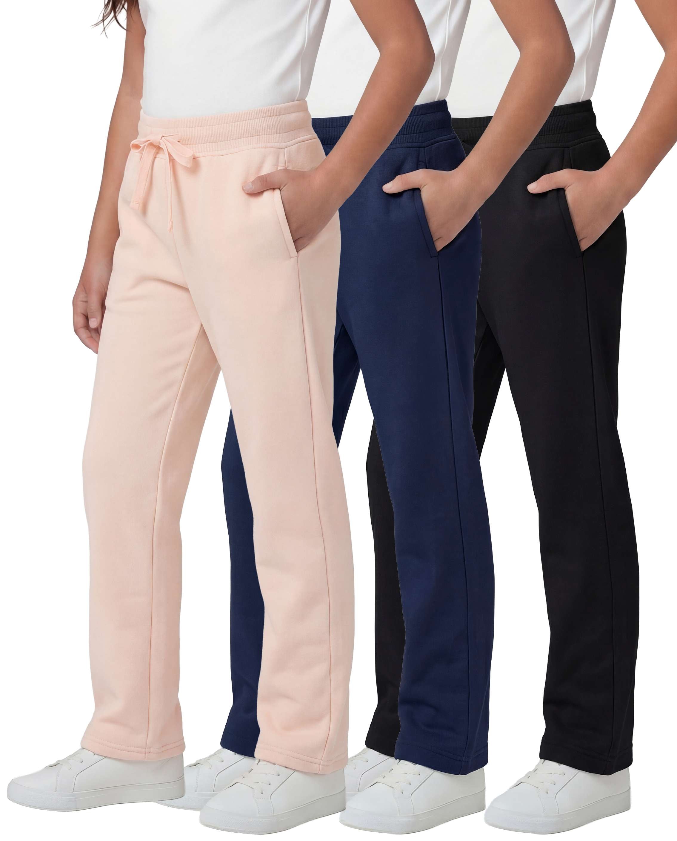 3 Pack: Girls Fleece Open Bottom Sweatpants