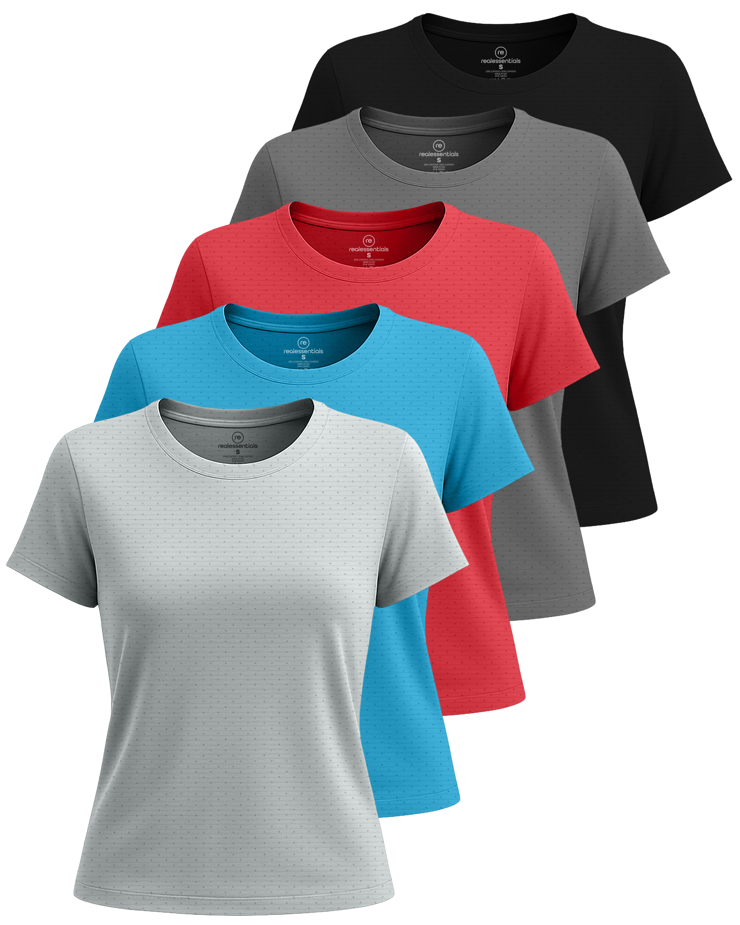 Real Essentials 5 Pack: Women's Breeze Tech Short Sleeve T-Shirts Athletic Tops Gym Workout Yoga Tennis Activewear (Plus)