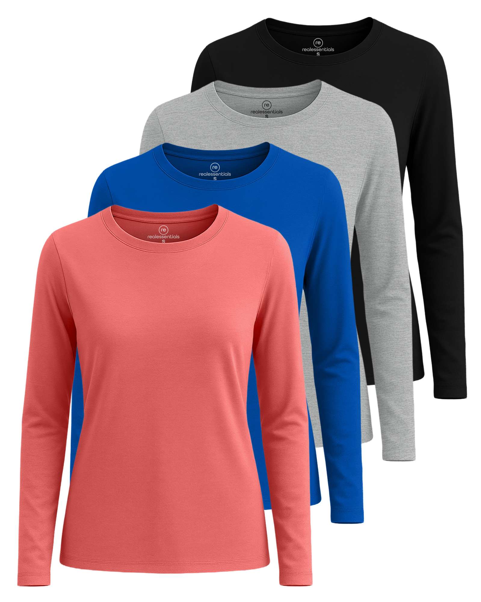 4 Pack: Women's Cotton Classic-Fit Long-Sleeve Crewneck T-Shirt (Available in Plus Size)