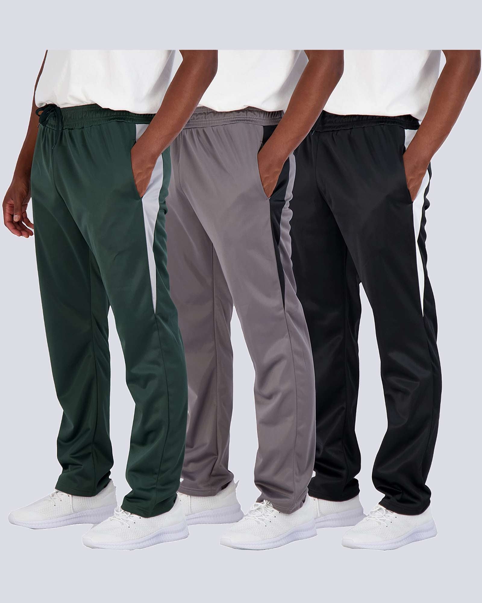 3 Pack Mens Active Athletic Casual Tricot Open Bottom Sweatpants with Real Essentials