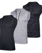 Real Essentials 3 Pack Men's Dry Fit Tank Top Hoodie Sleeveless Workout Gym Muscle Shirts - Set 5