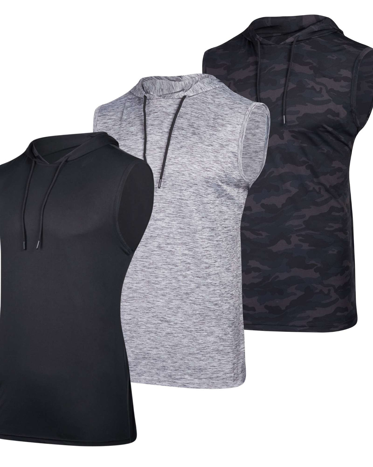 Real Essentials 3 Pack Men's Dry Fit Tank Top Hoodie Sleeveless Workout Gym Muscle Shirts - Set 5