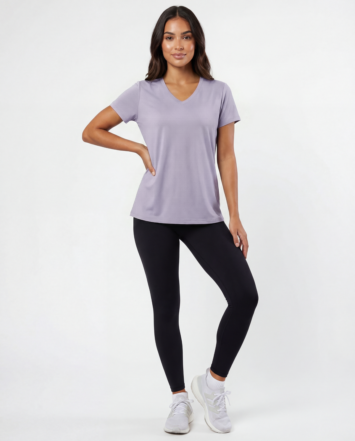 Real Essentials 5 Pack Women's V Neck Tshirts Short Sleeve Dry Fit Workout Tops Tees Shirts - Solid Black, Solid Bright White, Navy Blazer, Solid Orchid Petal, Solid Surf Spray