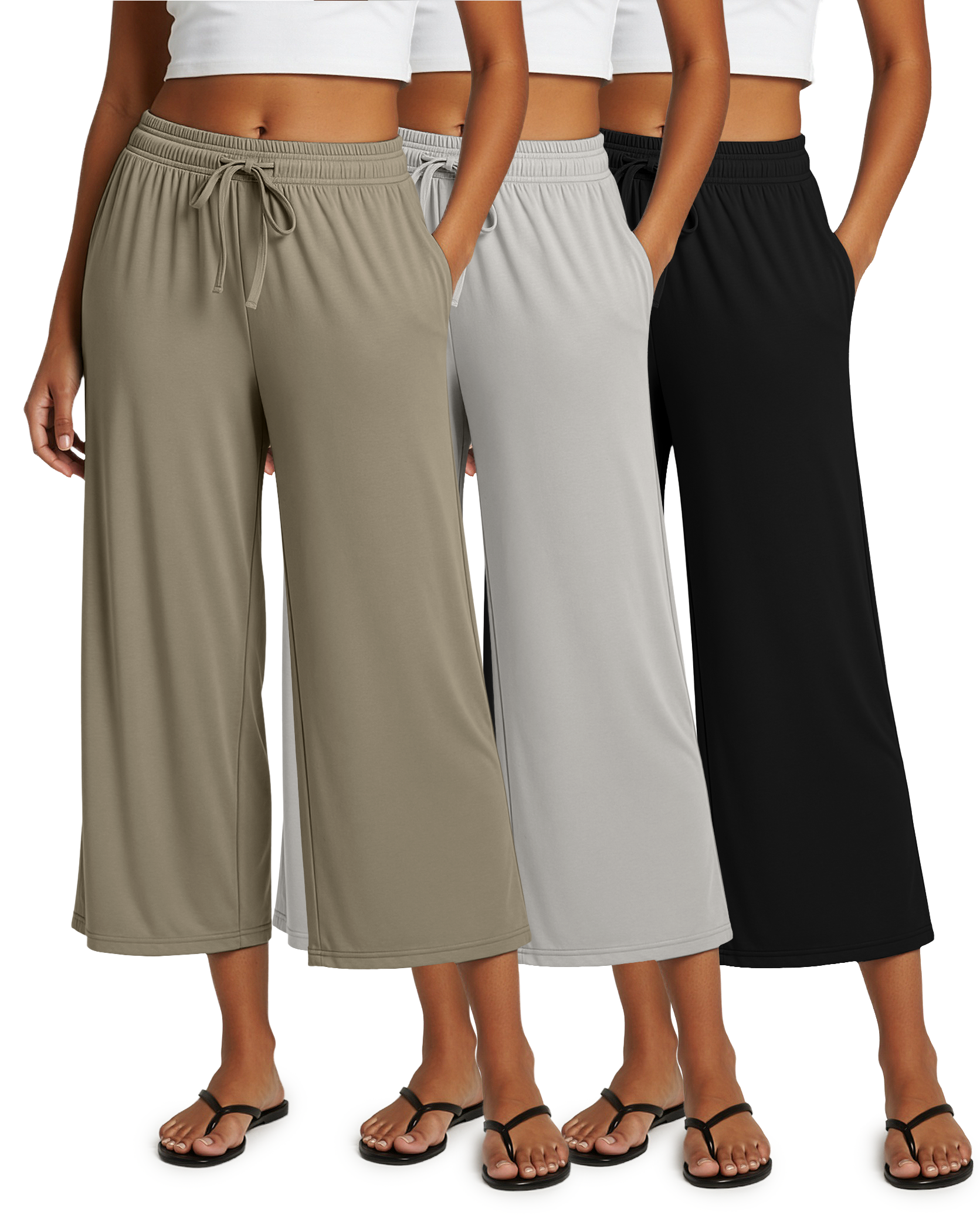 3 Pack: Women's Ultra-Soft Wide Leg Capri Pants