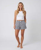 Real Essentials 3 Pack Women's Cotton Pajama Shorts Boxer Lounge Sleepwear PJs with Pockets - Inkwell Stripe, Moonbeam Check, Moonbeam Stripe