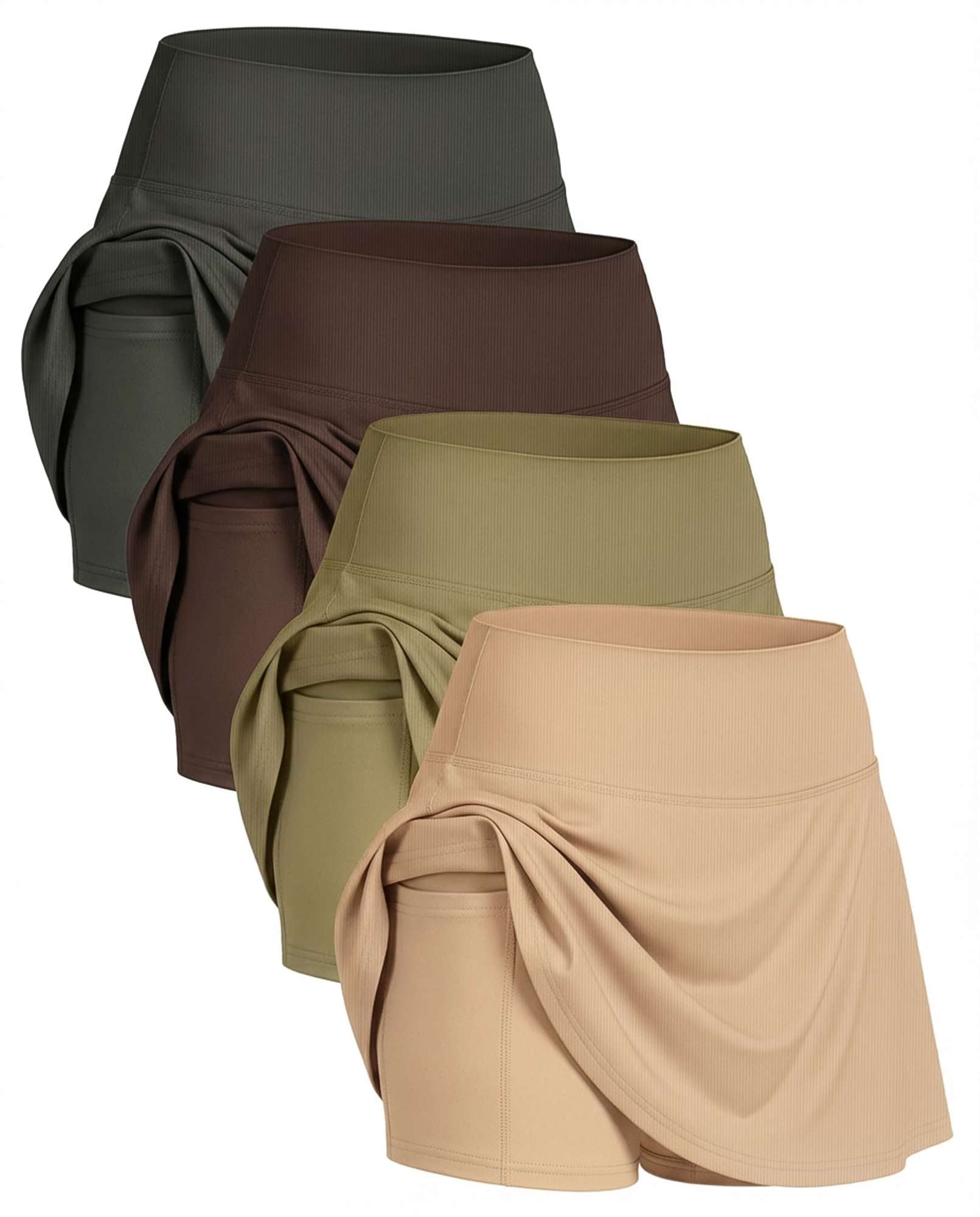 4 Pack: Women's Ribbed Active Skort with Pockets