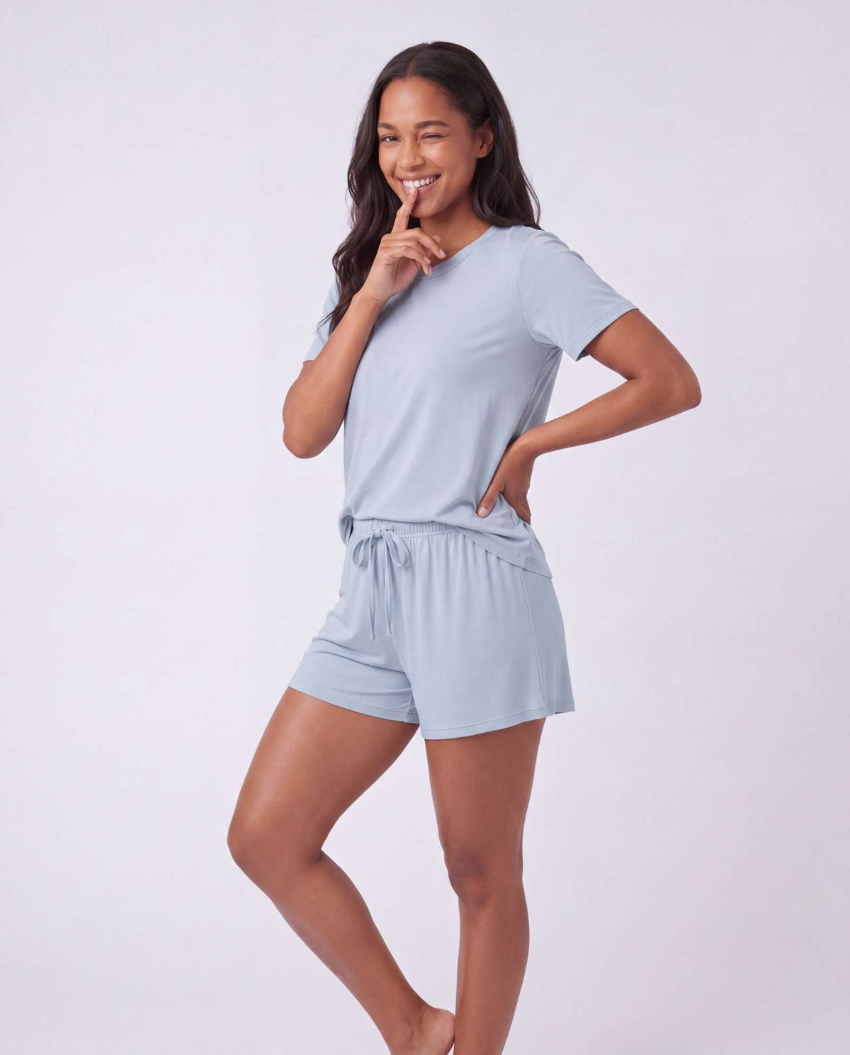 Real Essentials 3 Pack Women's Pajama Sets 3 Piece Crew Tee Tank Top Sleep Shorts Sleepwear - Solid Ballad Blue