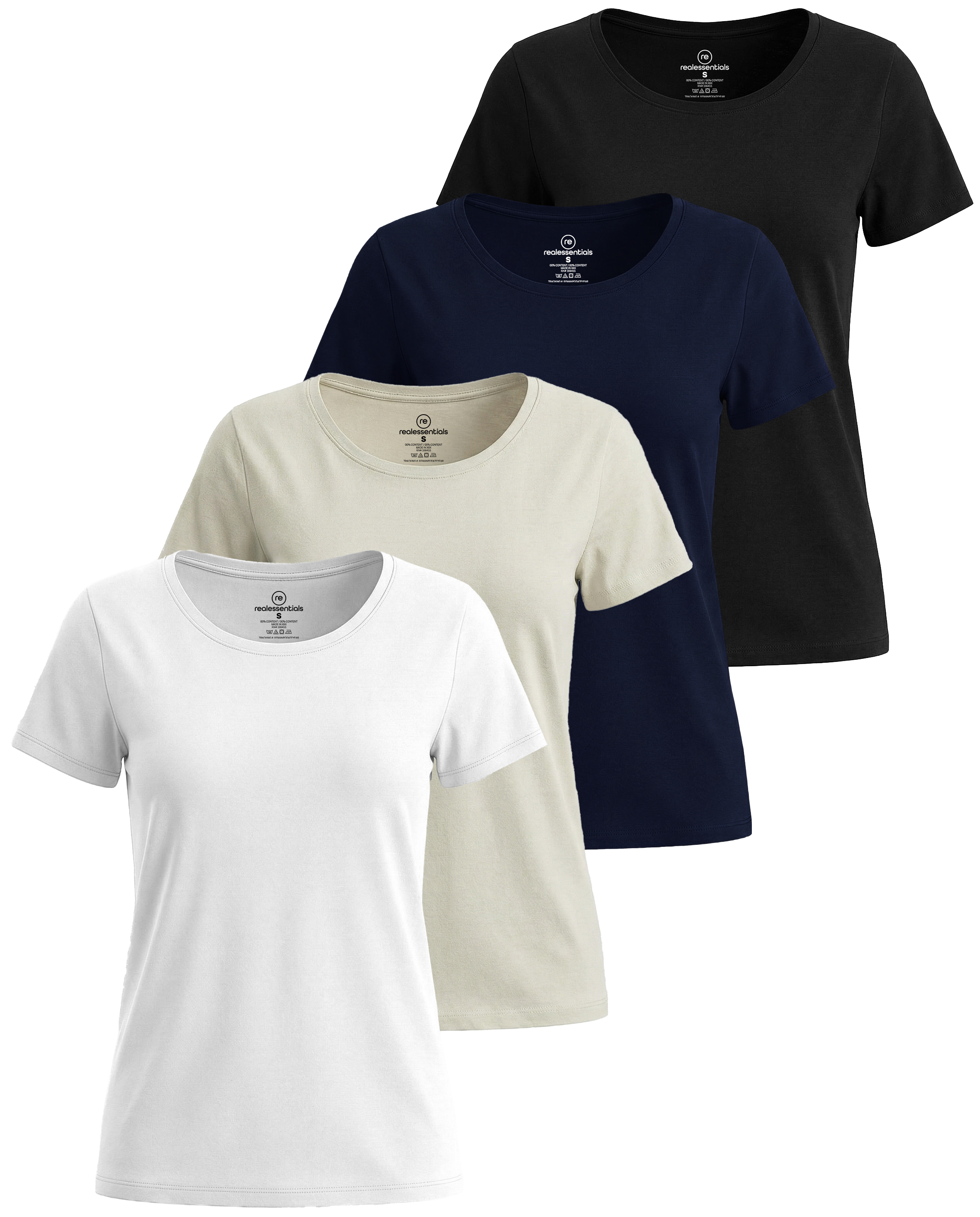 4 Pack: Womens Classic-Fit Cotton Short-Sleeve Scoop Neck T-Shirt
