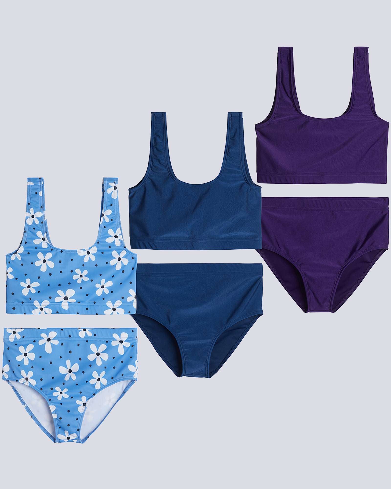 3 Pack: Girl's 2-Piece Beach Sport Bikini Swimsuit - Swimwear for Girls UPF 50+