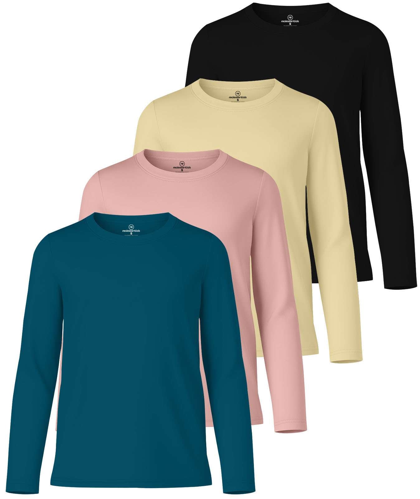 4 Pack: Girls Dry-Fit Long Sleeve Active Crew Neck T-Shirt