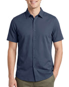 Real Essentials 3 Pack Men's Cotton Short Sleeve Button Down Casual Work Shirt Button Up - Solid Vintage Indigo