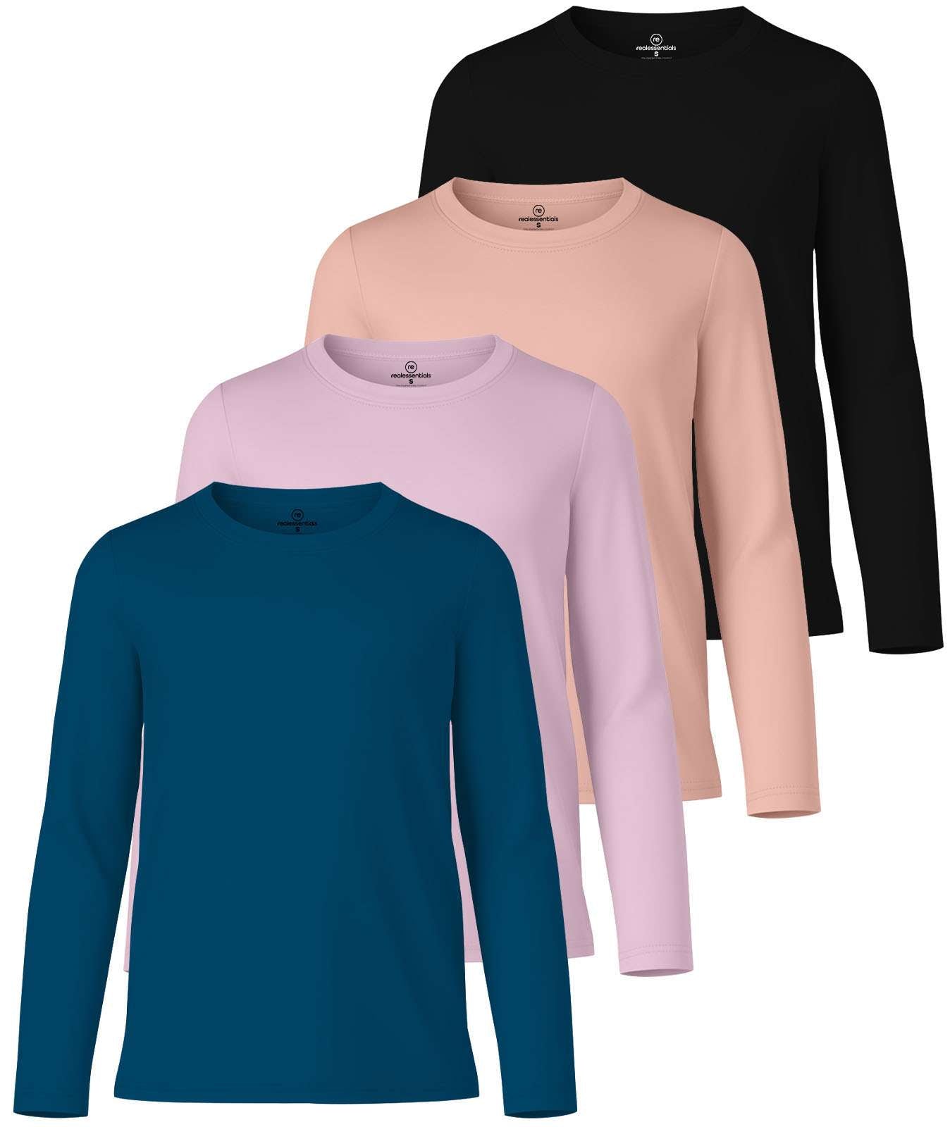 4 Pack: Girls Dry-Fit Long Sleeve Active Crew Neck T-Shirt