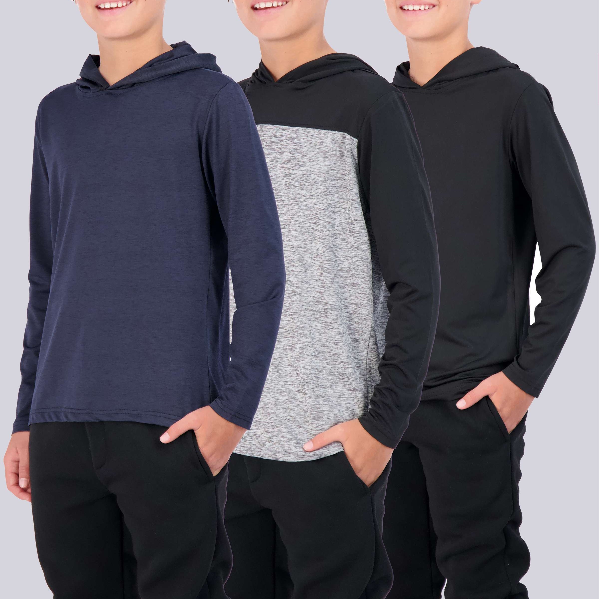 3 Pack: Boys Dry Fit Long Sleeve Active Pullover Hoodie Sweatshirt