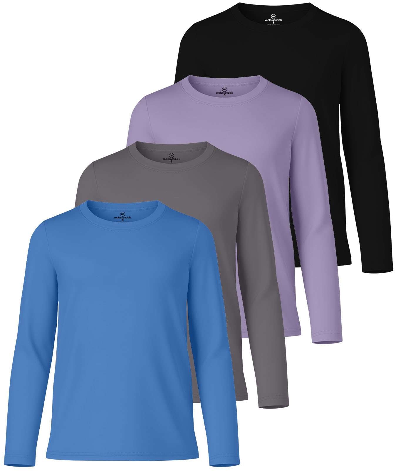 4 Pack: Girls Dry-Fit Long Sleeve Active Crew Neck T-Shirt
