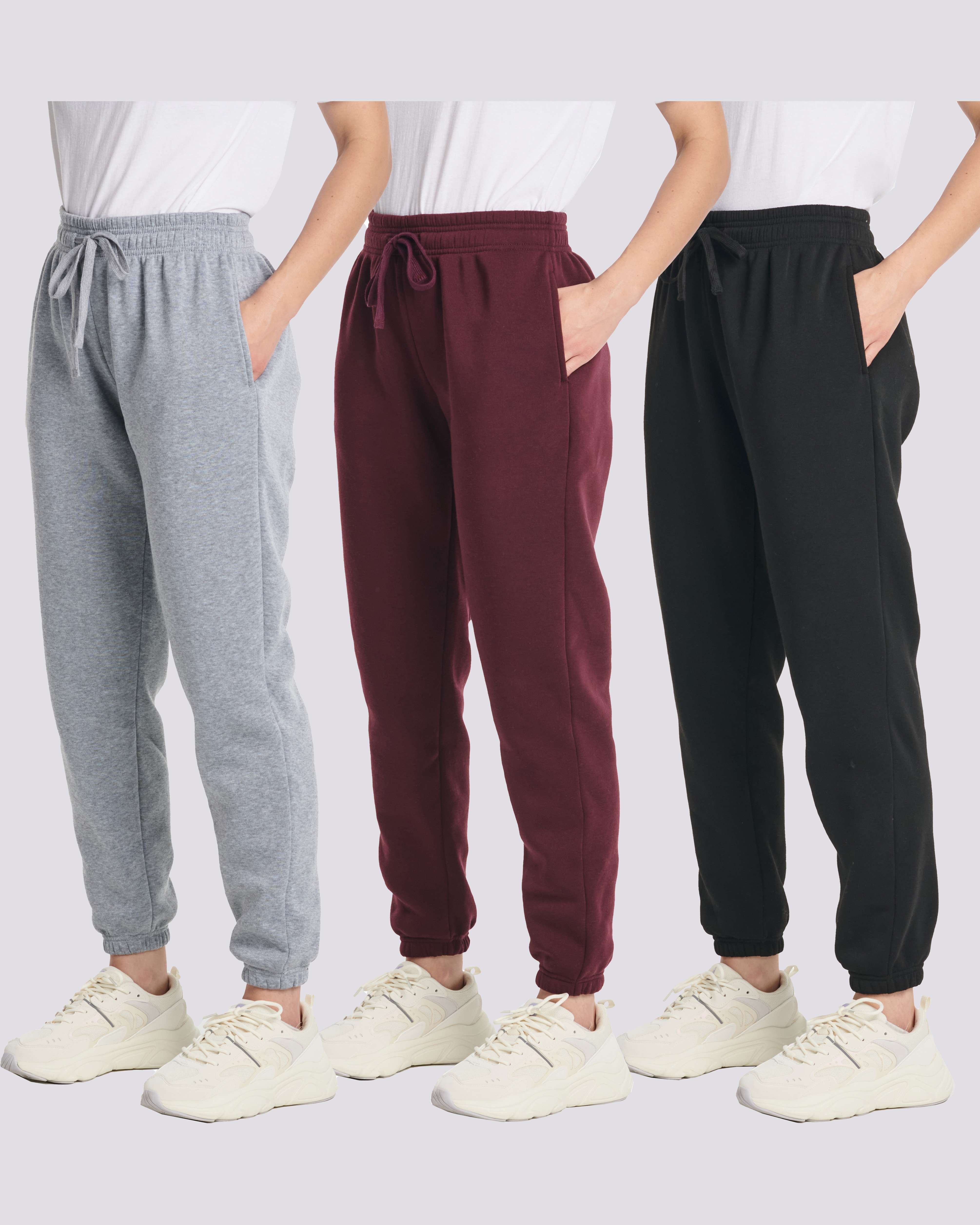 3 Pack: Women's Fleece Jogger Sweatpants with Elastic Cuff (Available in Plus Size)