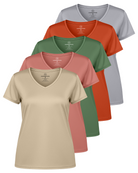 Real Essentials 5 Pack Womens Dry Fit V Neck Workout Tops Athletic T Shirts Gym Yoga Tees - Set 12