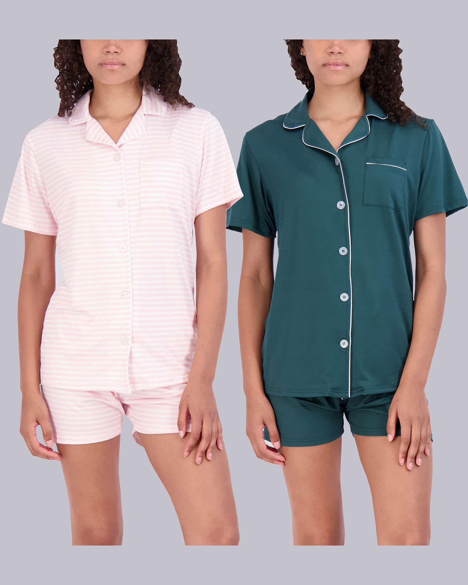 4 Piece: Womens Short Sleeve Button Down Pajama Set