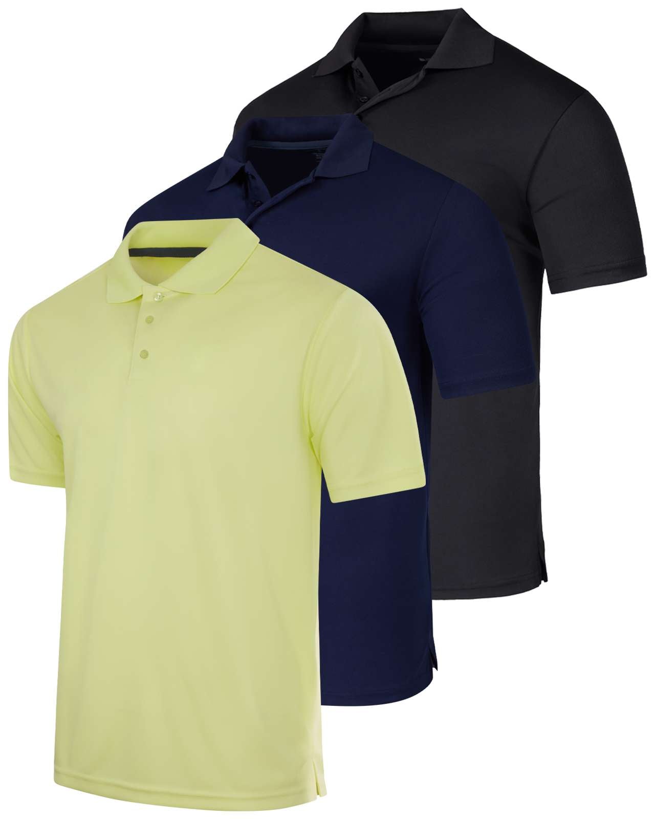 3 Pack: Mens Quick-Dry Short Sleeve Performance Polo Shirt