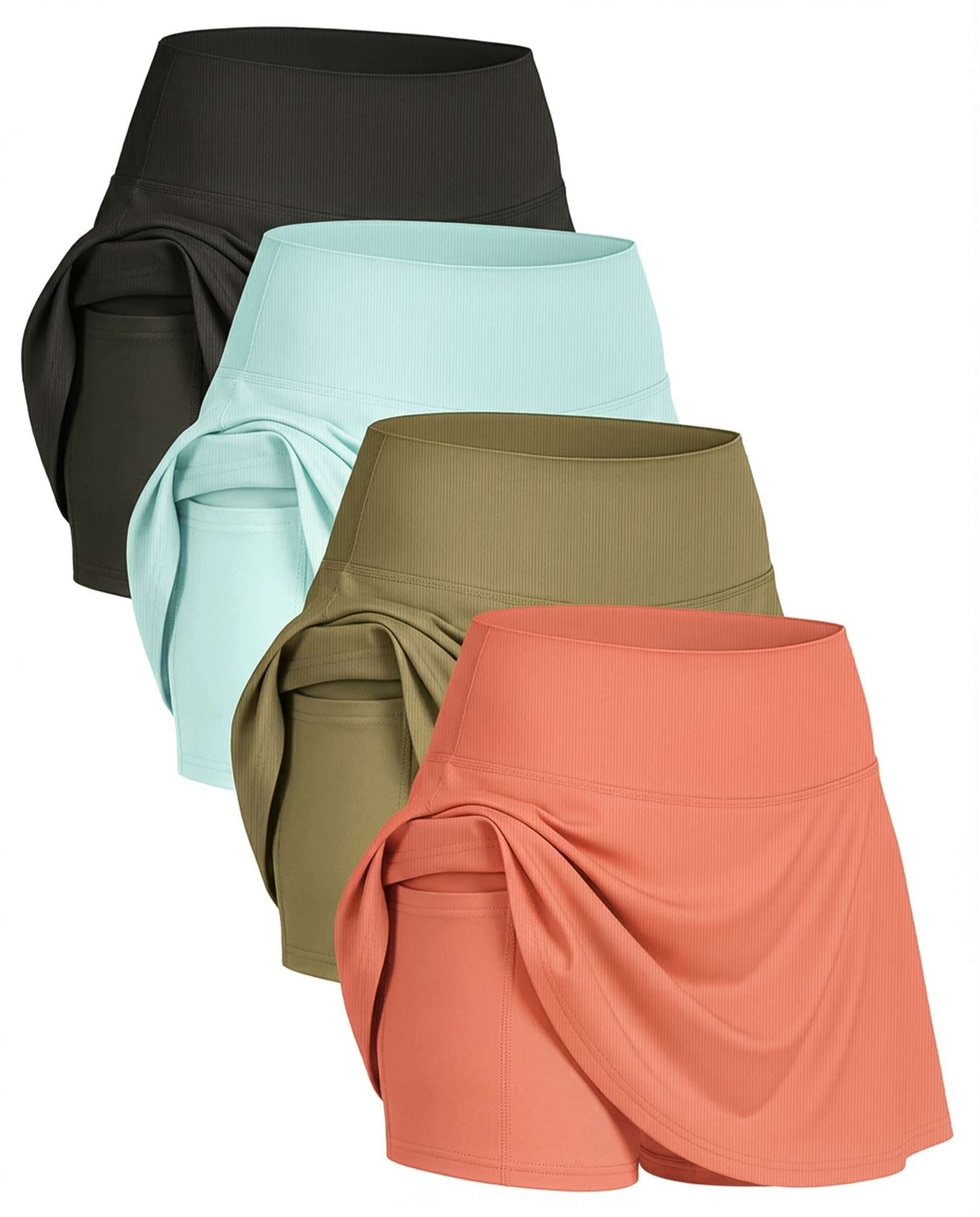4 Pack: Women's Ribbed Active Skort with Pockets