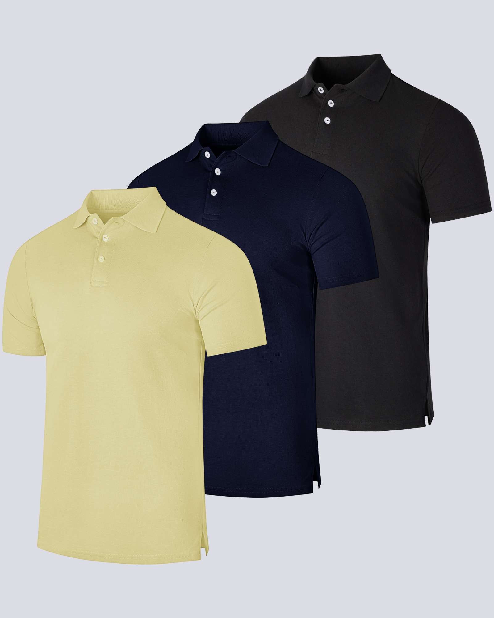 3 Pack: Mens Cotton Pique Short Sleeve Polo Shirt