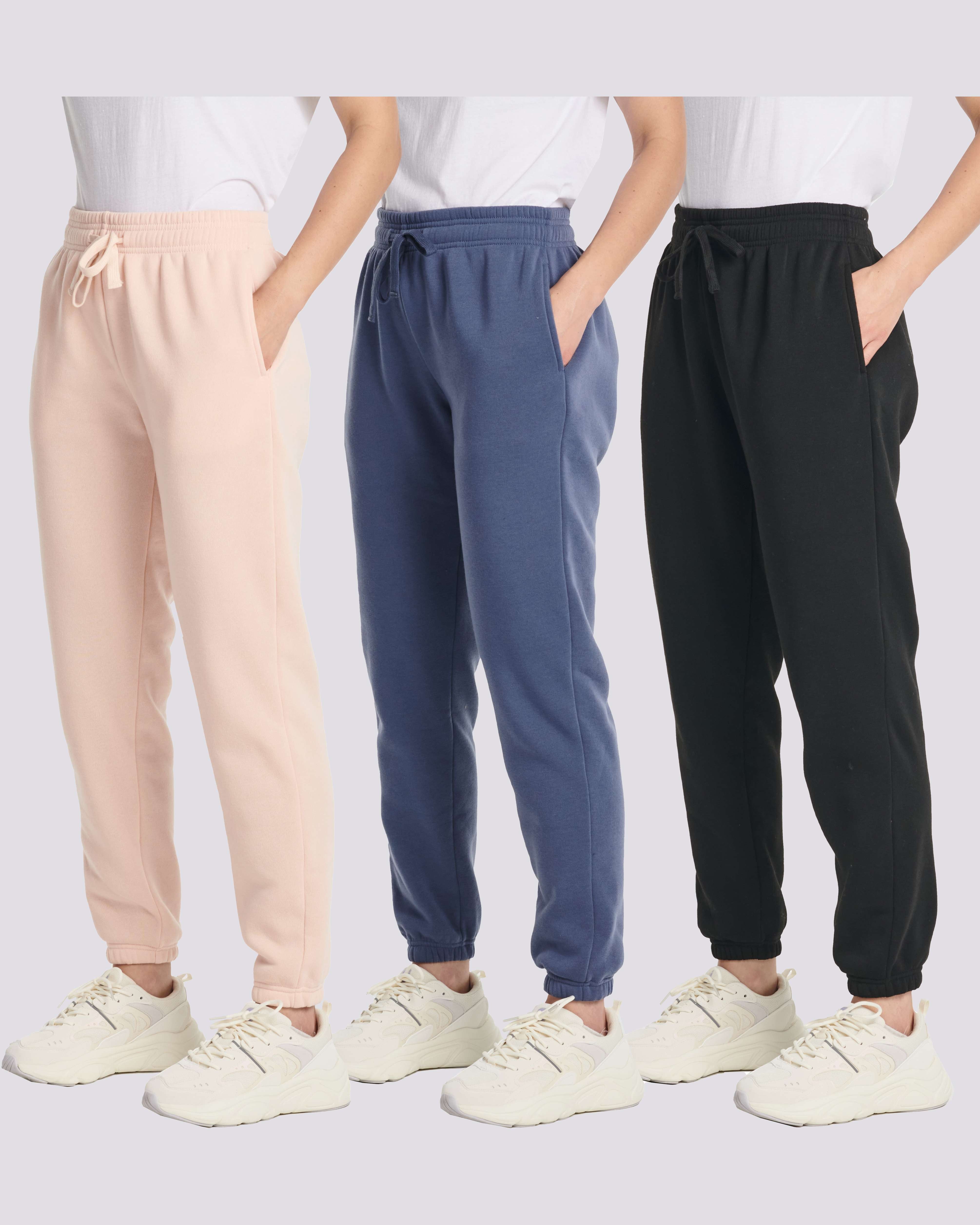 3 Pack: Women's Fleece Jogger Sweatpants with Elastic Cuff (Available in Plus Size)