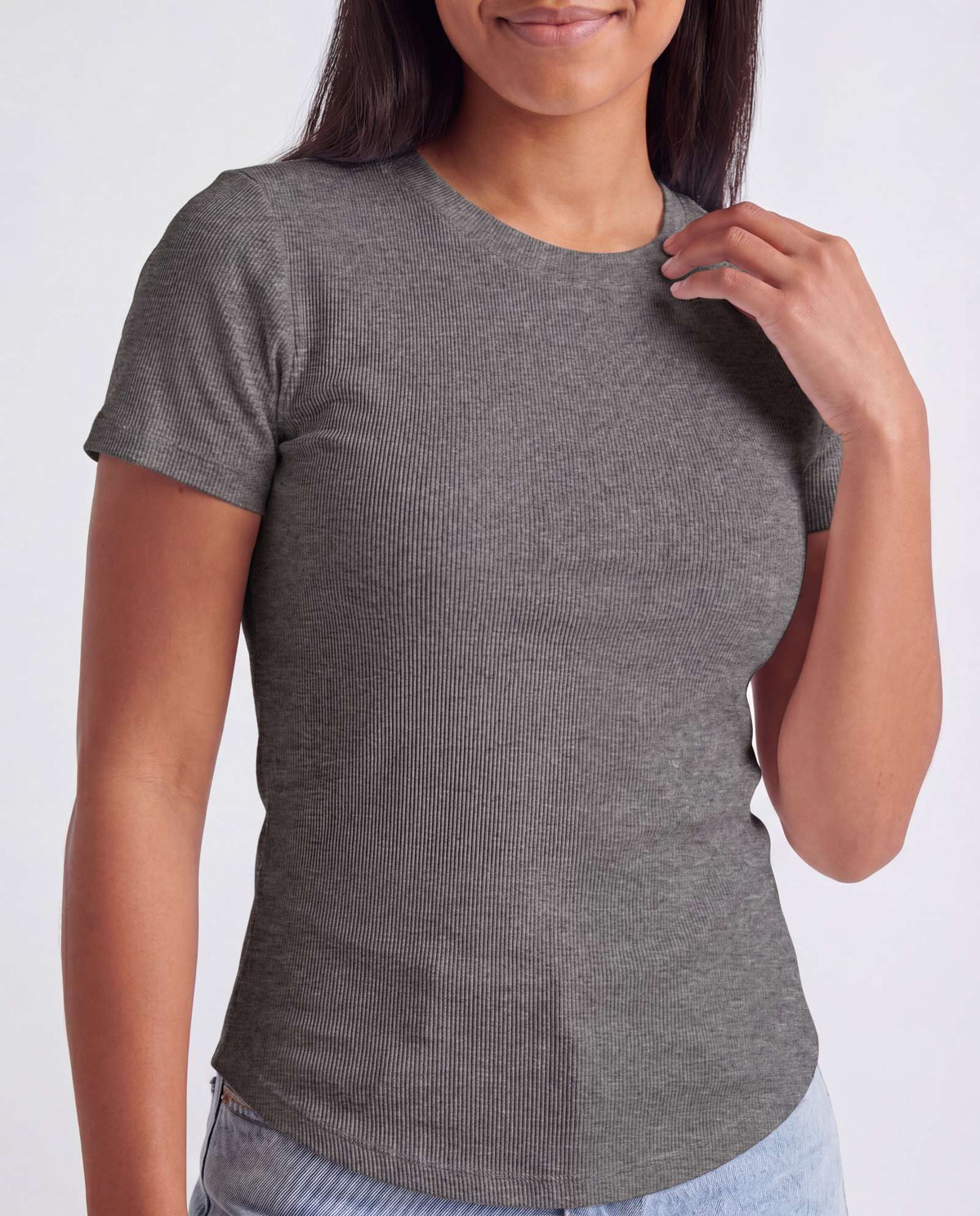 Real Essentials 3 Pack Women's Cotton Ribbed Tshirts Short Sleeve Crew Neck Tees Basic Tops - Solid Black, Solid Navy Blazer, Charcoal Heather