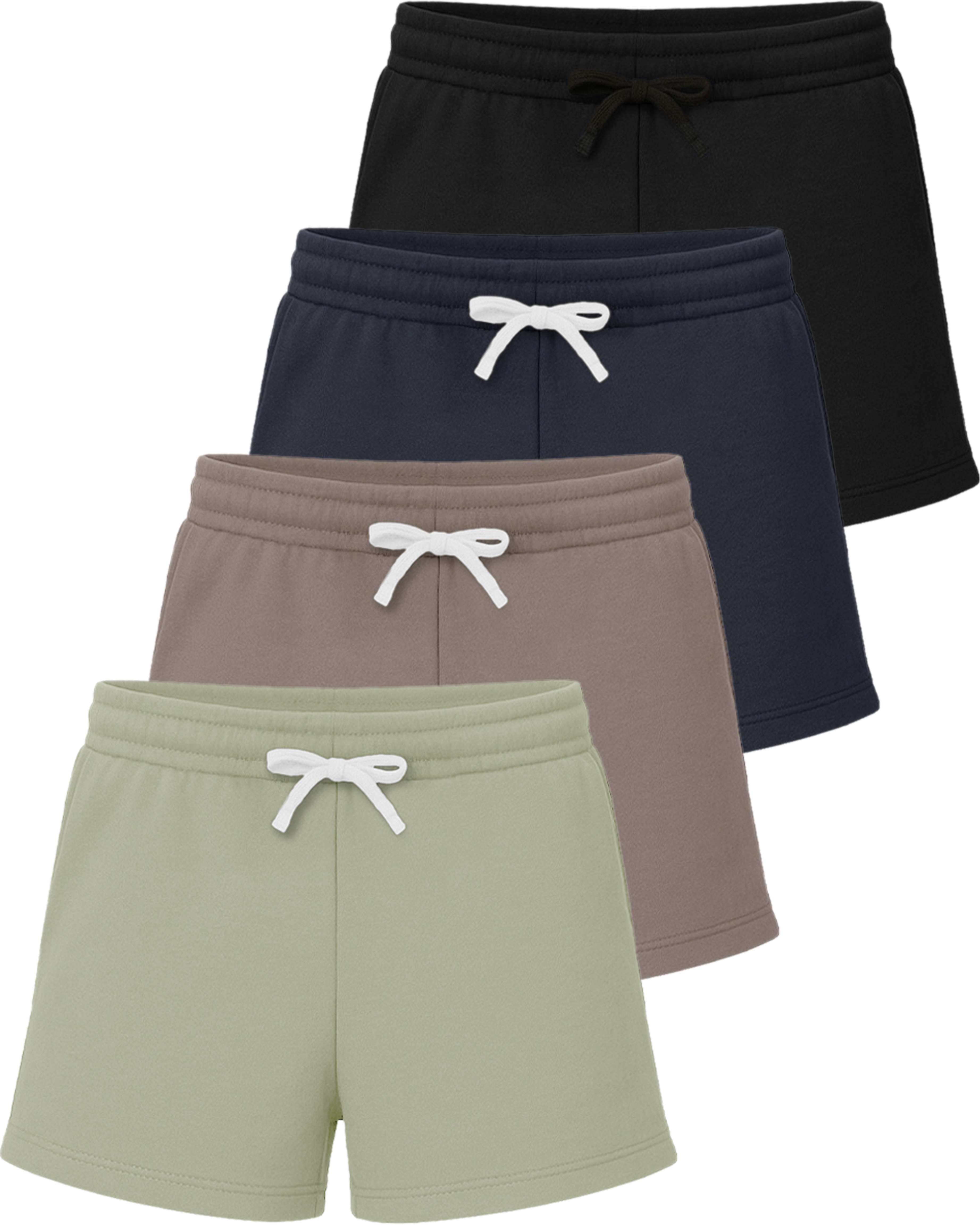 Real Essentials 4 Pack: Girls Fleece Shorts – Ultra Soft Pull On Lounge & Sport Shorts for School, Play & Everyday Comfort
