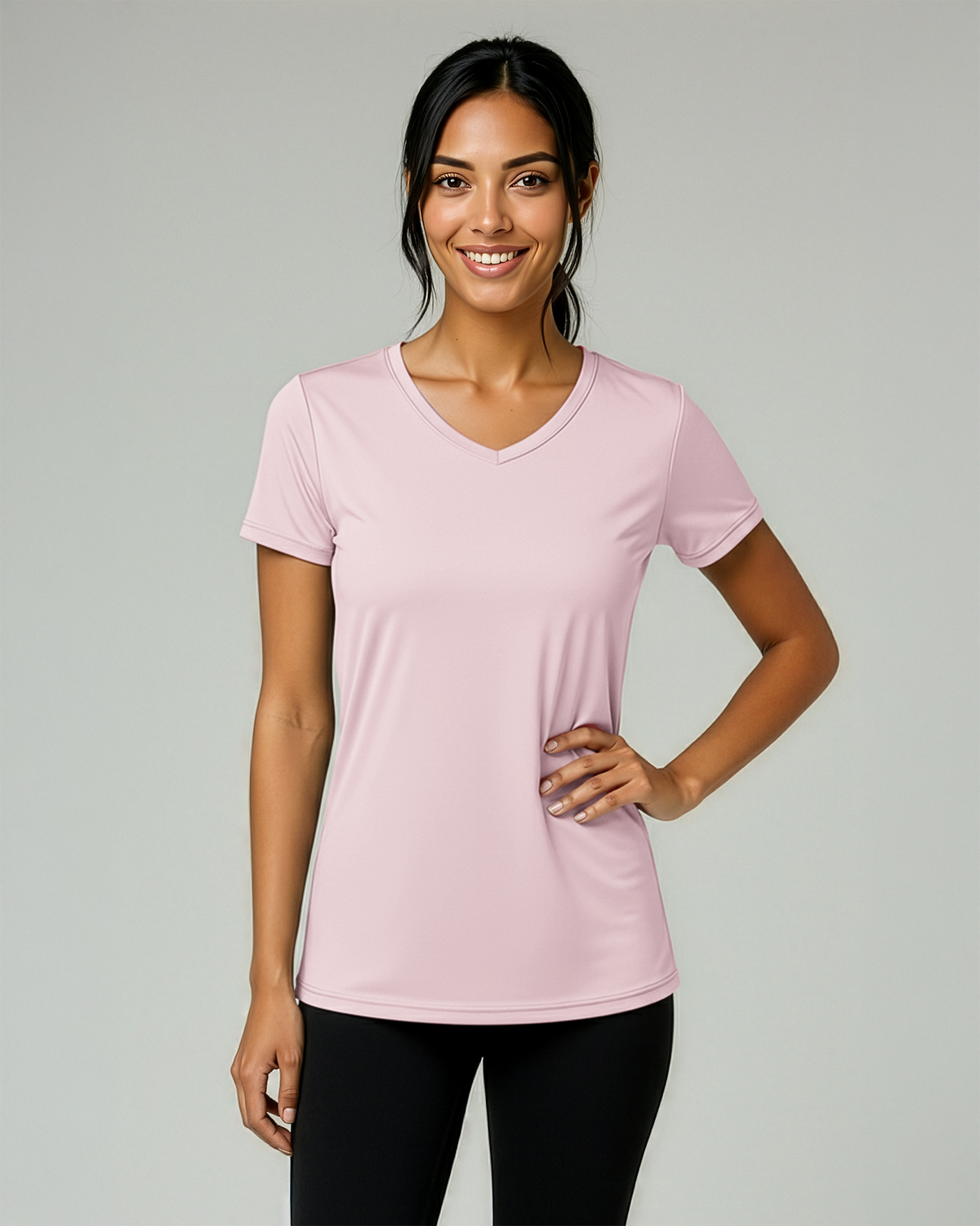 Real Essentials 5 Pack Womens Dry Fit V Neck Workout Tops Athletic T Shirts Gym Yoga Tees - Set 6