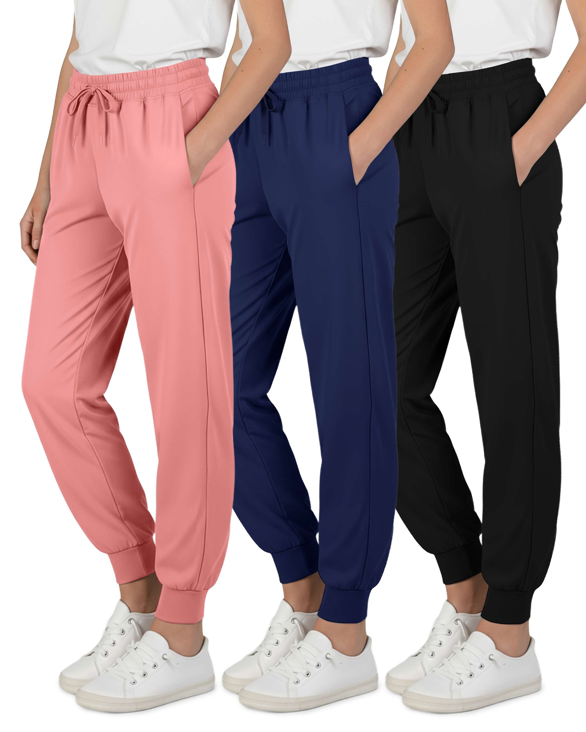 3 Pack: Girls' Dry-Fit Jogger Sweatpants Soft Active Athletic Kids Joggers with Pockets & Drawstring