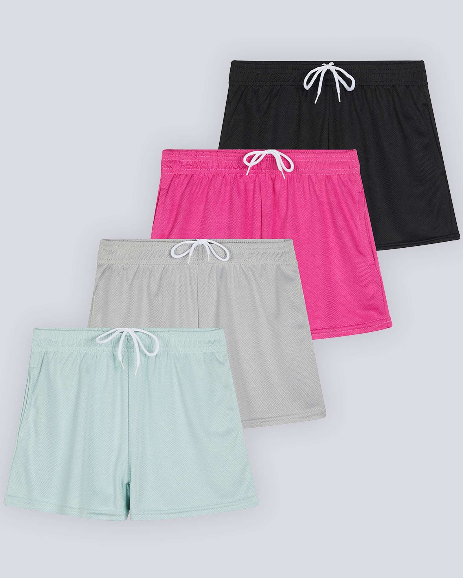 4 Pack: Girls' Mesh Athletic Performance Shorts