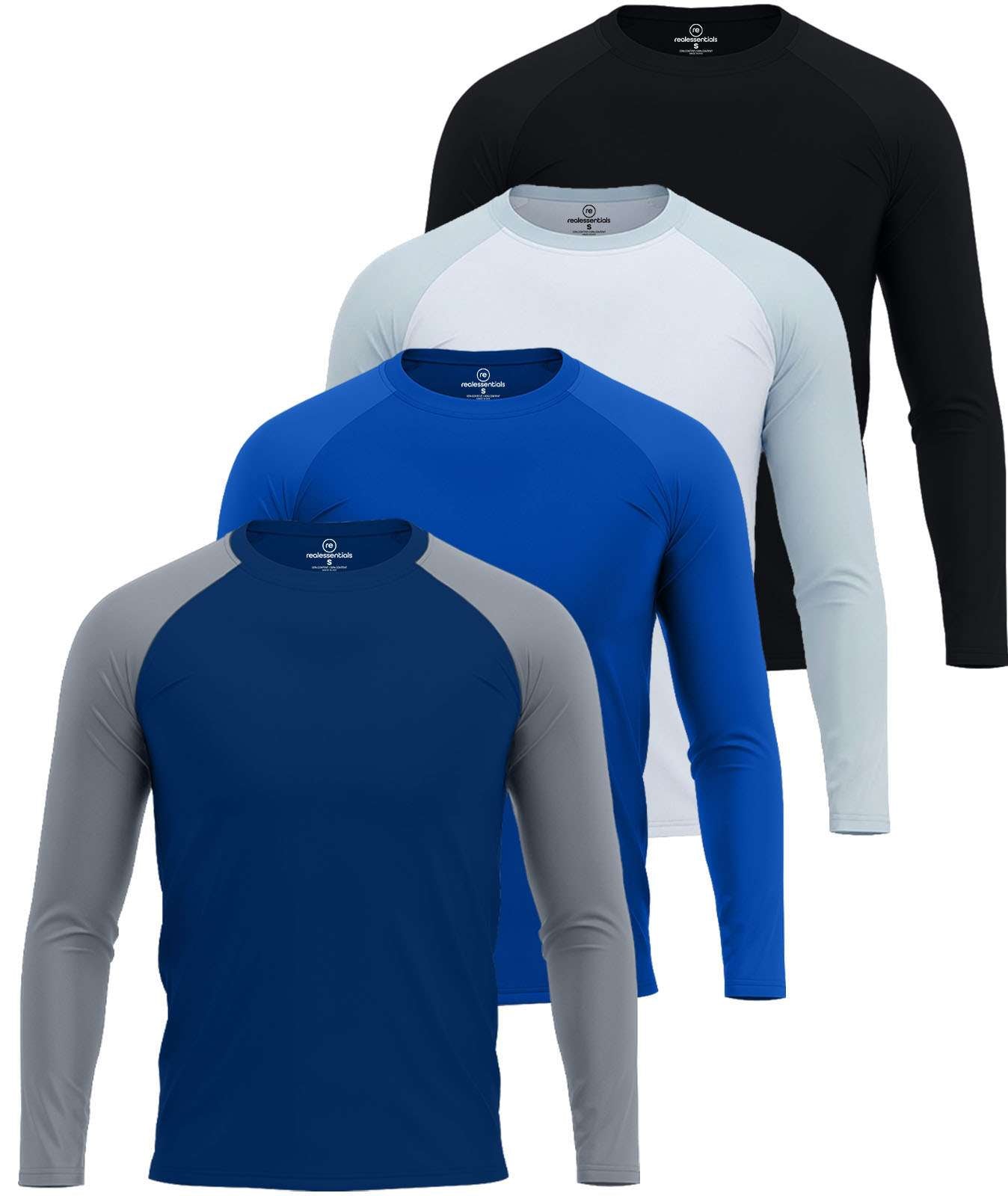 4 Pack: Men's Long Sleeve Rash Guard Shirt (Available In Big & Tall)