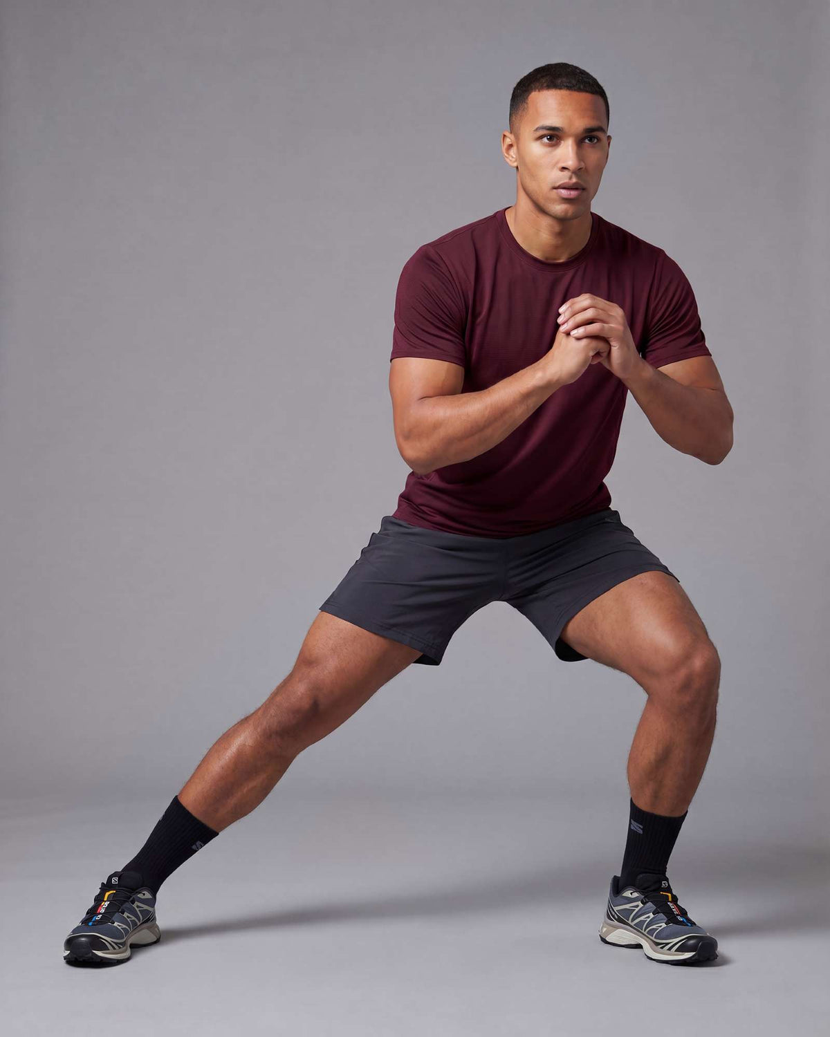 Real Essentials 5 Pack Men's Dry Fit Short Sleeve Crew T Shirts Gym Tees Athletic Workout - Solid Black, Charcoal, Solid Ultimate Grey, Burgundy, Solid Martini Olive