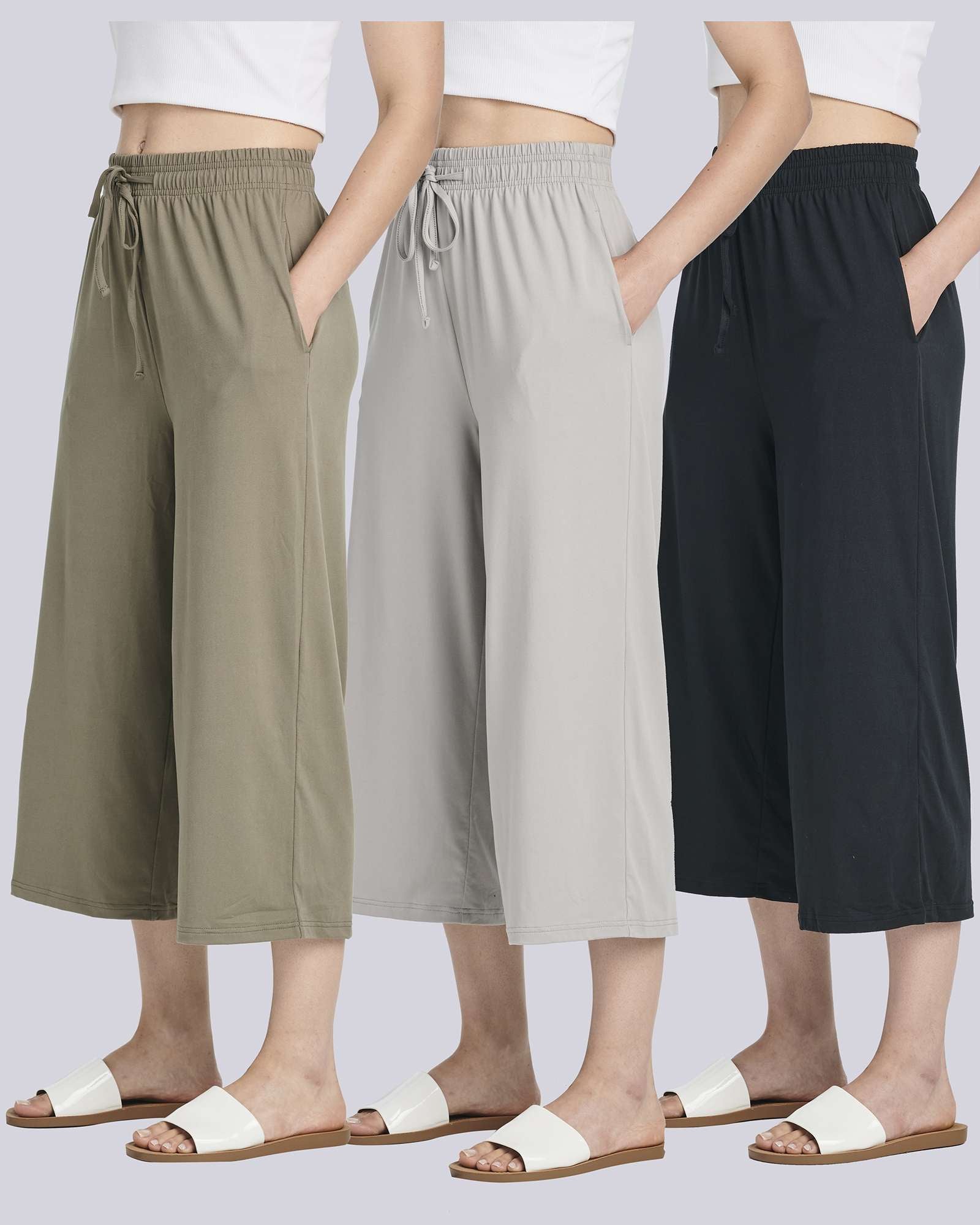 3 Pack: Women's Ultra-Soft Wide Leg Capri Pants
