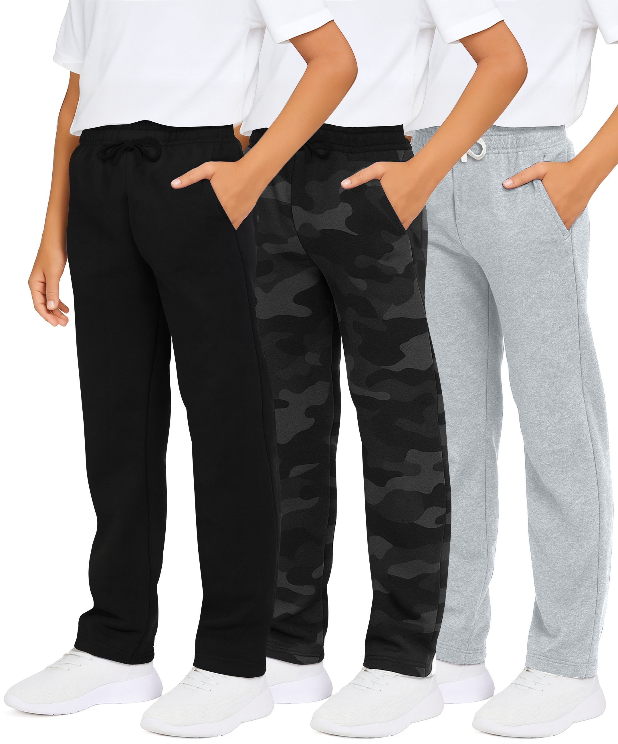 3 Pack: Boys Fleece Open Bottom Sweatpants