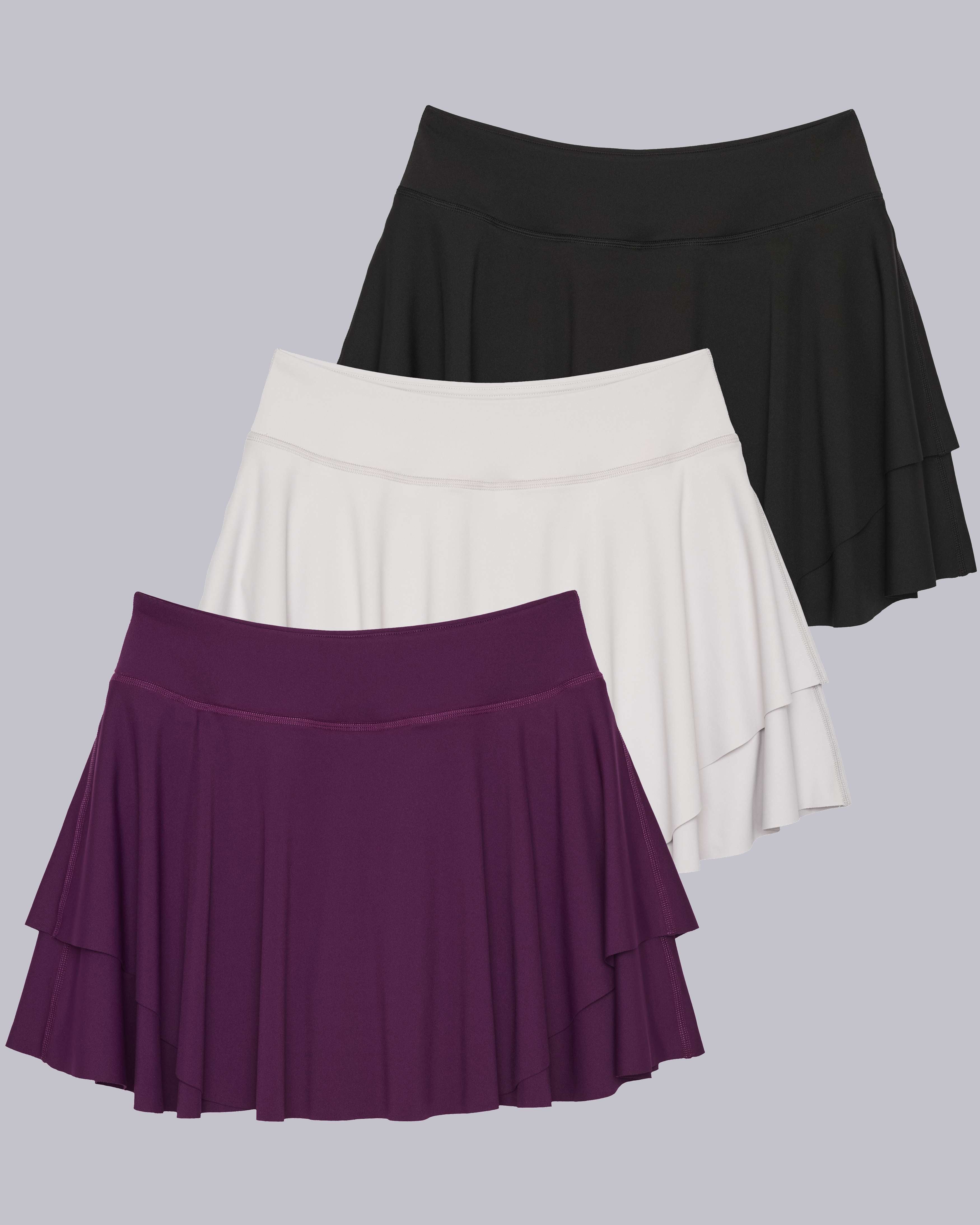 3 Pack: Women's Layered Ruffle Tennis Golf Skort