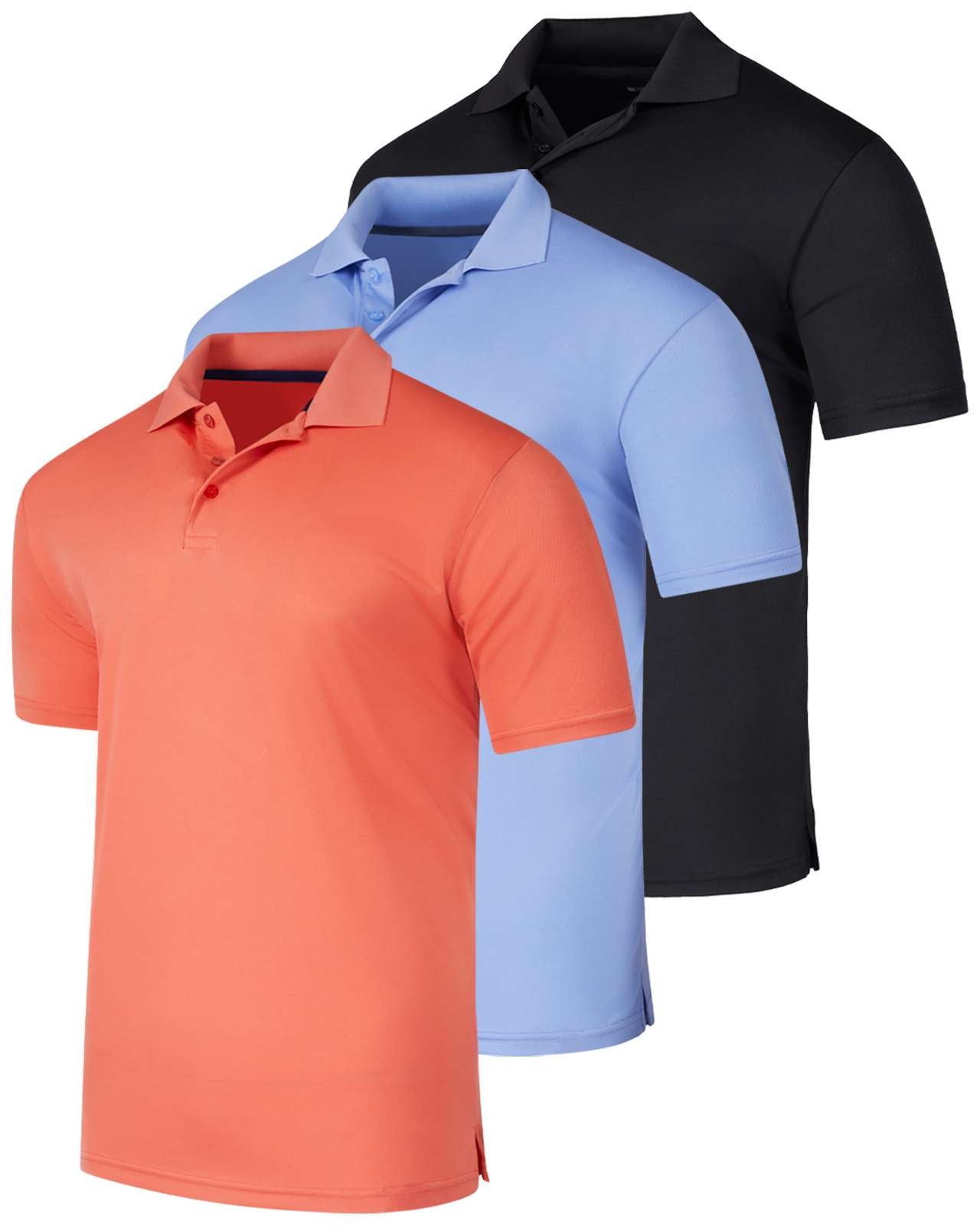 3 Pack: Mens Quick-Dry Short Sleeve Performance Polo Shirt