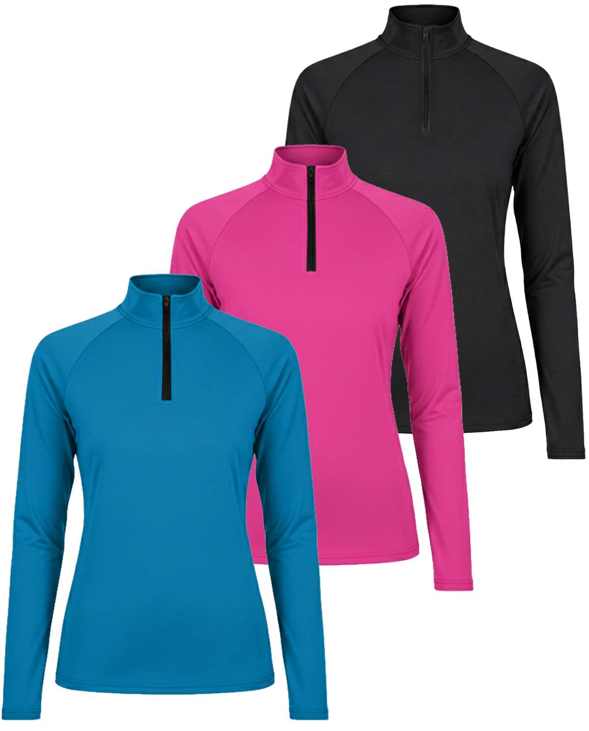 3 Pack: Womens Dry-Fit Active Long Sleeve Quarter Zip