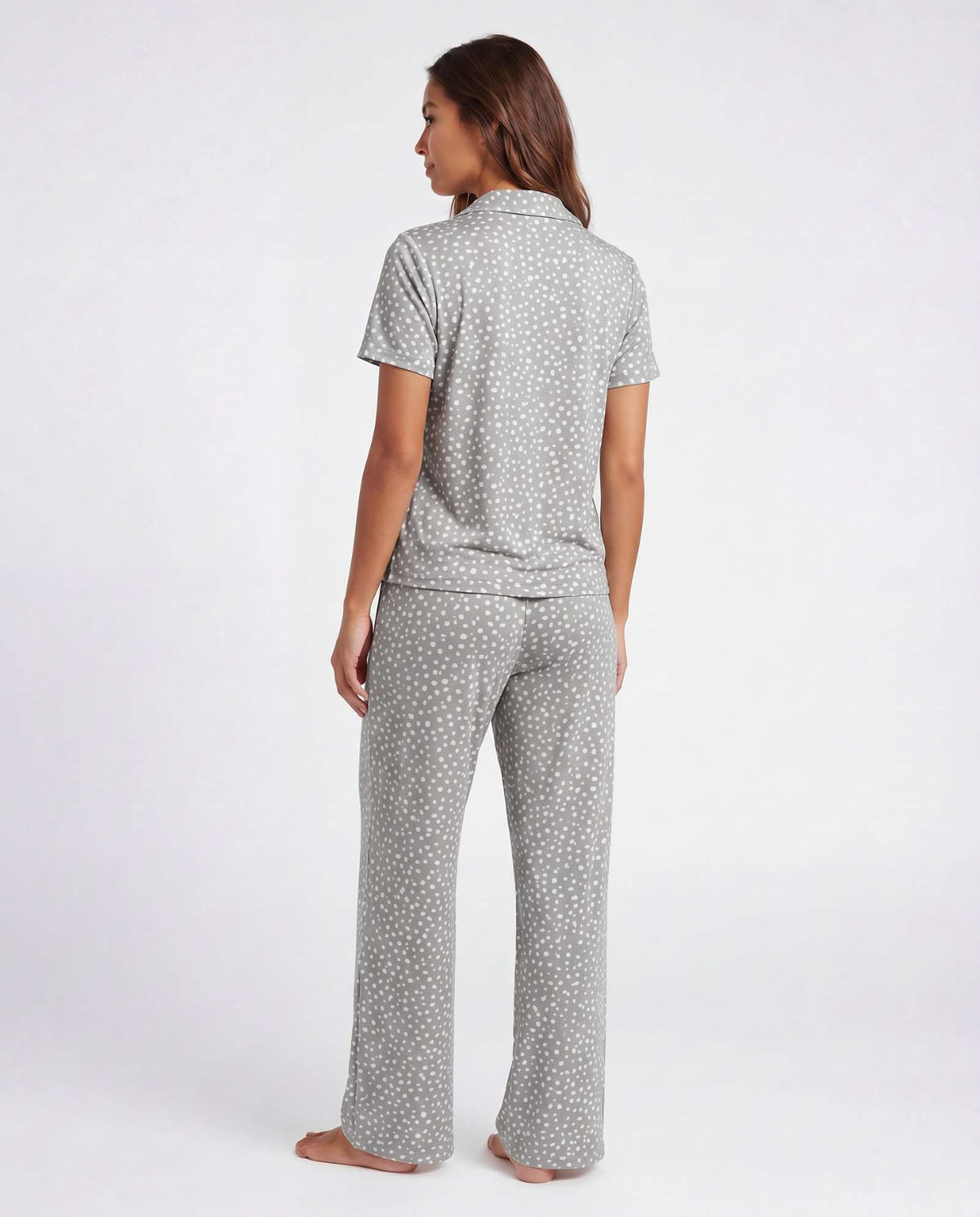Real Essentials 2 Pack Women's Pajama Sets Lounge Set 2 Piece Button Up PJ Sleepwear Ladies - Vapor Blue Dots, Clear Sky Stripe