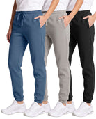Real Essentials 3 Pack Girls' Cotton Fleece Joggers Sweatpants Kids Teens Pants Sweats - Solid Black, Solid Dove, Solid Copen Blue