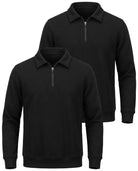 Real Essentials 2 Pack Mens Fleece Quarter Zip Sweatshirt Sweater Collared Long Sleeve Top - Solid Black, Solid Black
