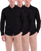 Real Essentials Men's Long Sleeve Cotton Button Down Shirts Casual Work Business Tops - Solid Black, Solid Black, Solid Black